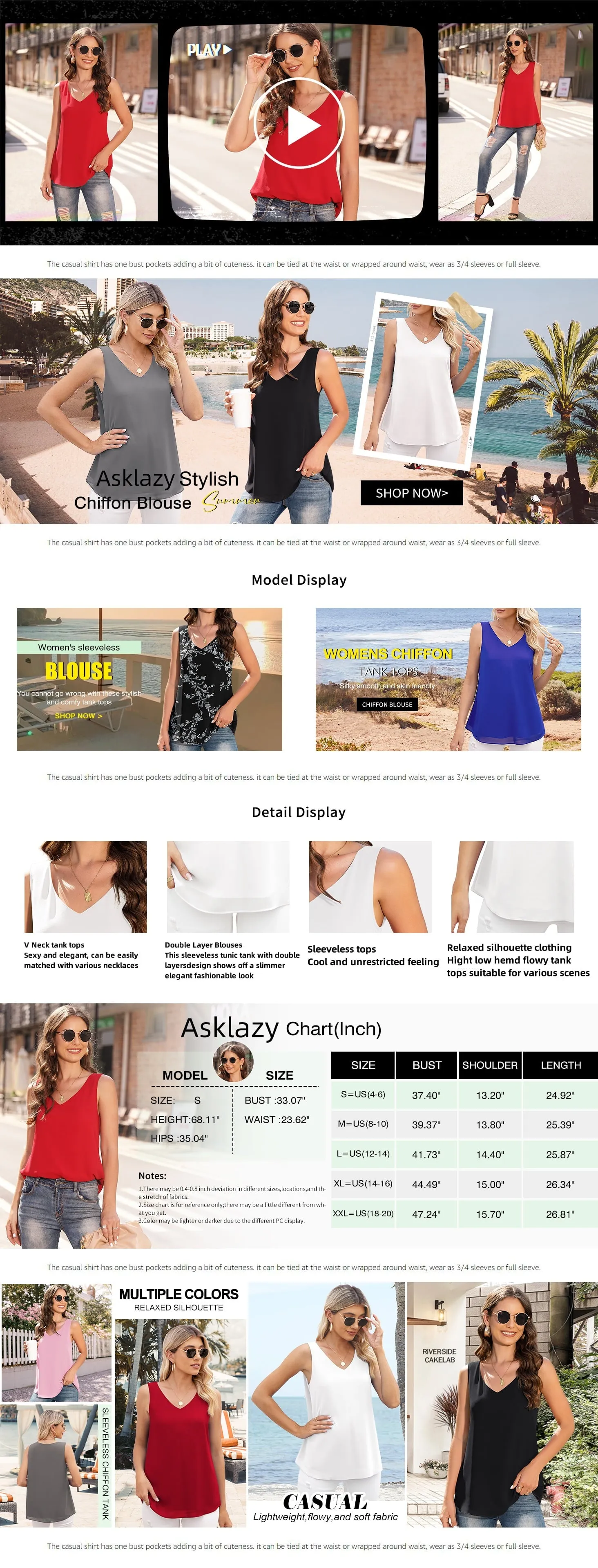 Sleeveless Chiffon Blouse Tank