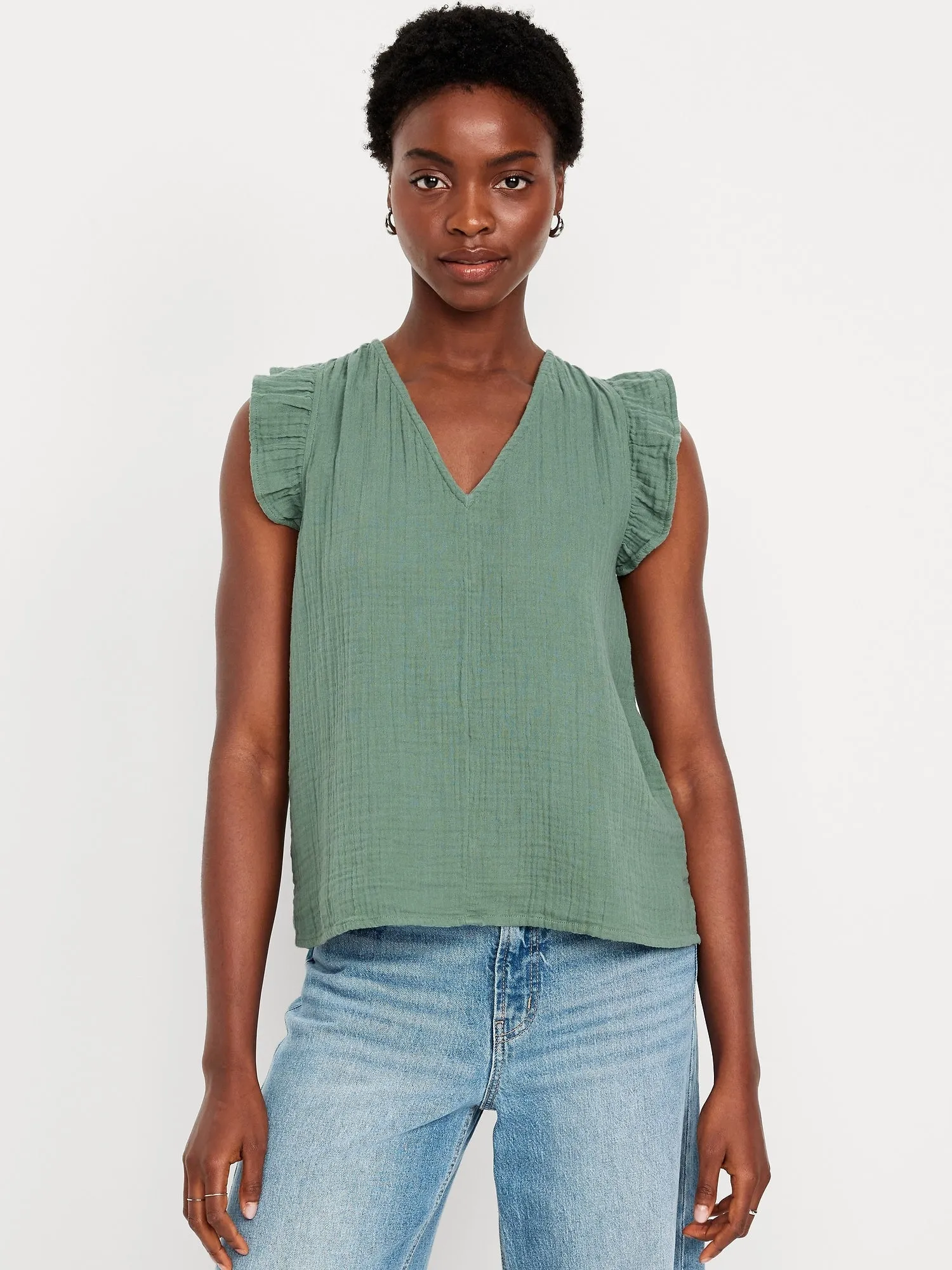 Sleeveless Crinkle Gauze Top