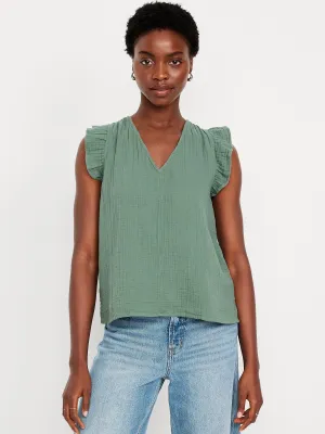 Sleeveless Crinkle Gauze Top