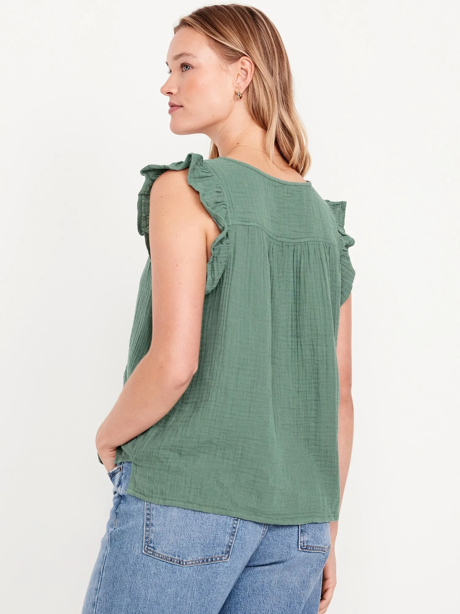 Sleeveless Crinkle Gauze Top