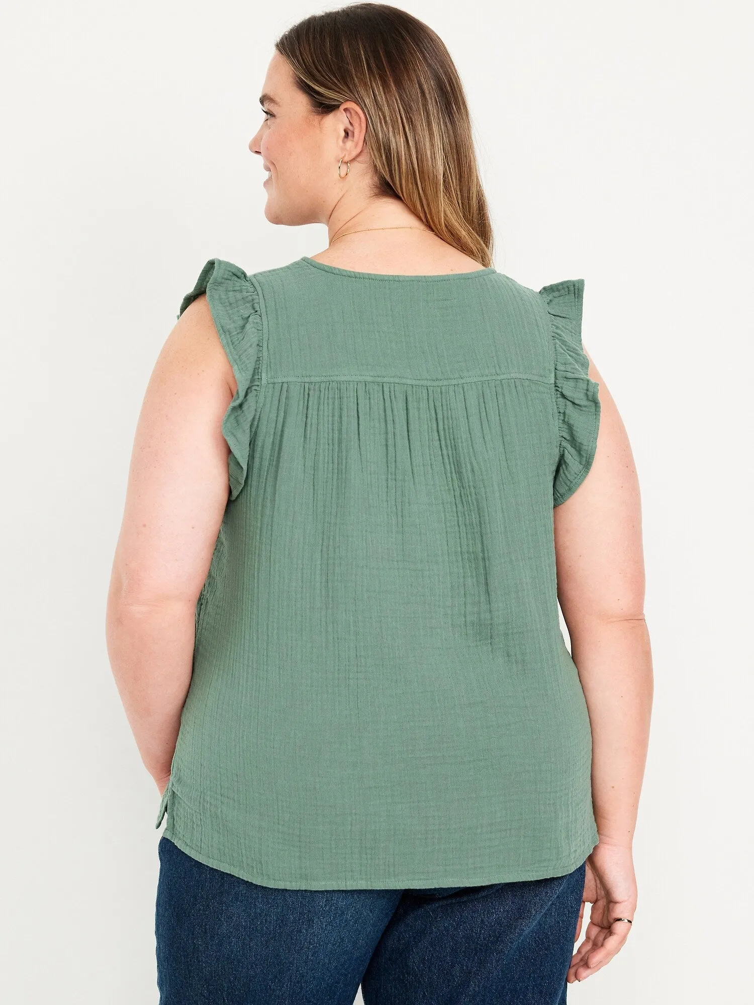 Sleeveless Crinkle Gauze Top