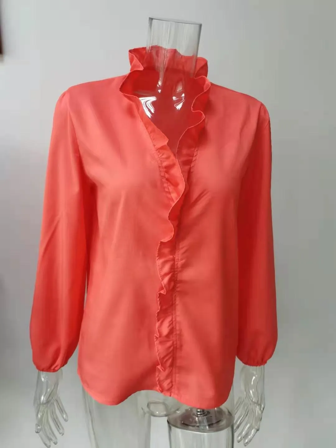 Solid Color Ruffled Blouses Tops & Shirts for Women