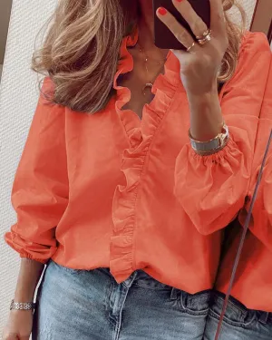 Solid Color Ruffled Blouses Tops & Shirts for Women