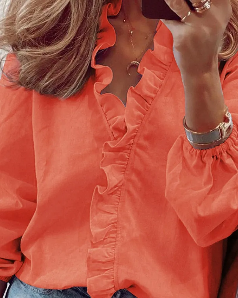 Solid Color Ruffled Blouses Tops & Shirts for Women
