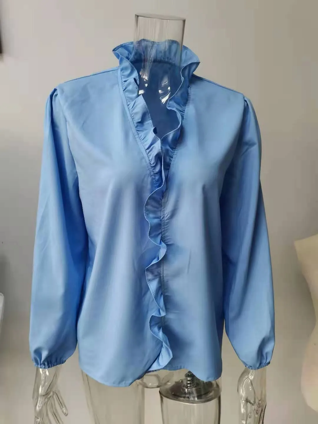 Solid Color Ruffled Blouses Tops & Shirts for Women