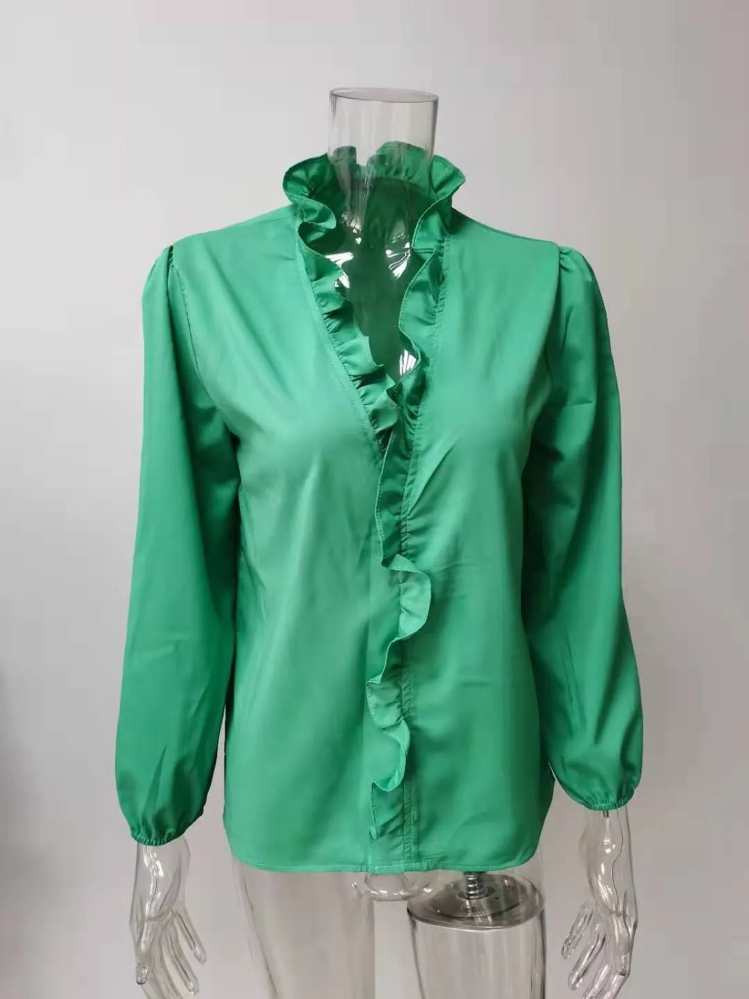 Solid Color Ruffled Blouses Tops & Shirts for Women