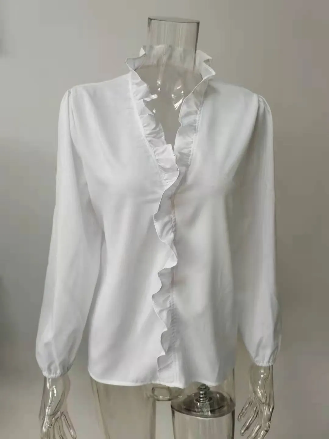 Solid Color Ruffled Blouses Tops & Shirts for Women