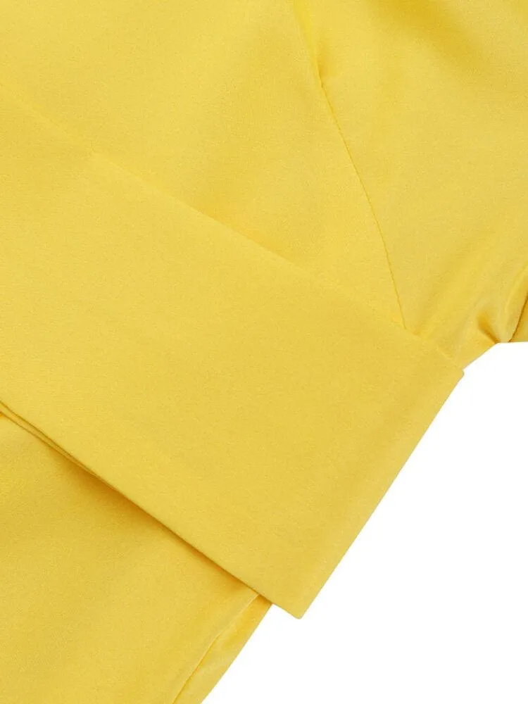 Solid Puff Sleeve Button Cuffs Ankle Length Retro Midi Dresses