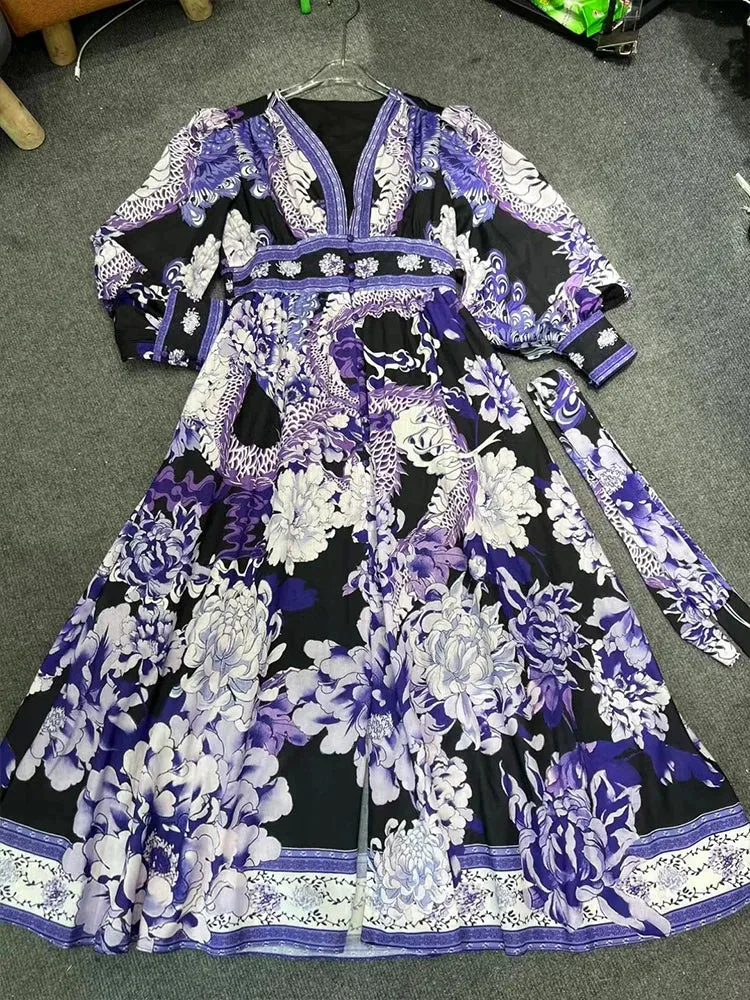 Spring Printing V-neck Dress