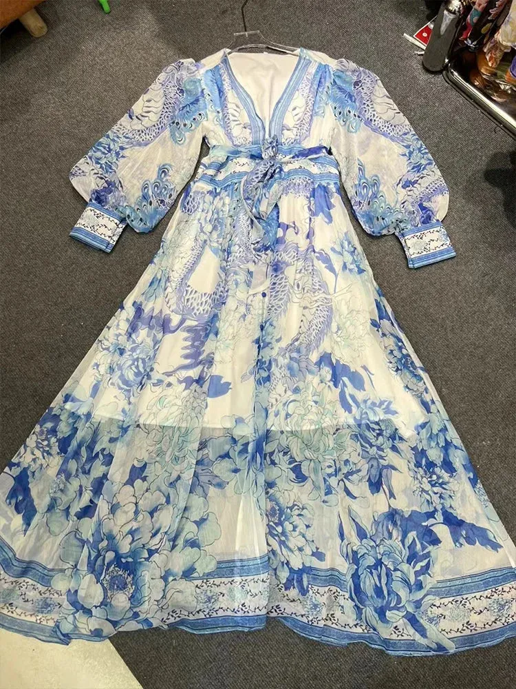 Spring Printing V-neck Dress