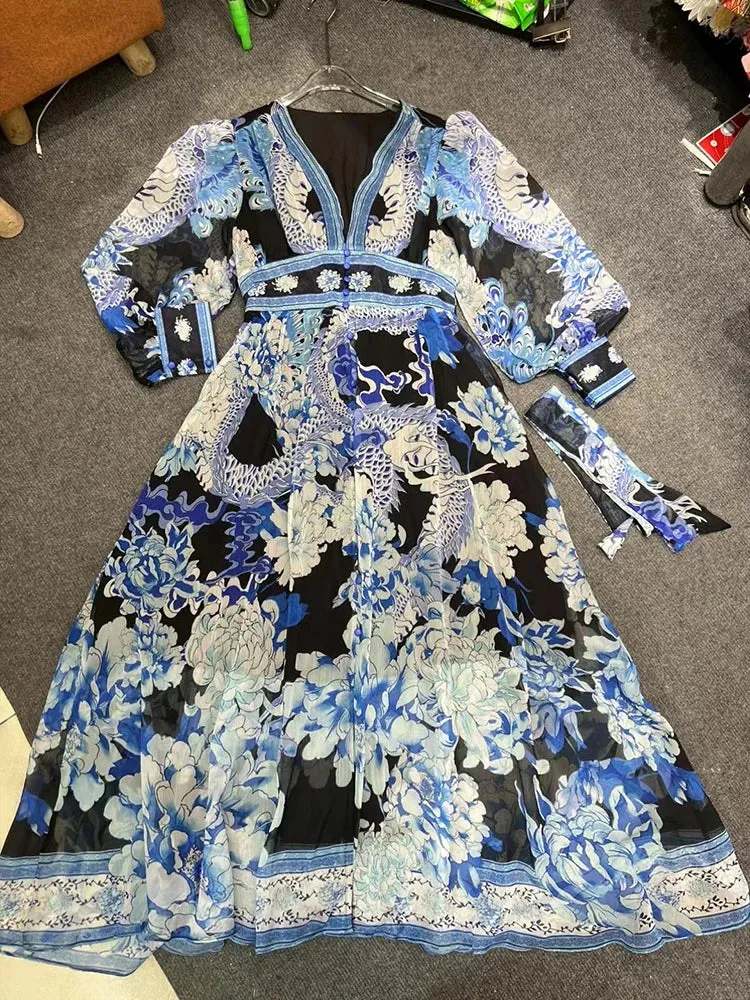 Spring Printing V-neck Dress