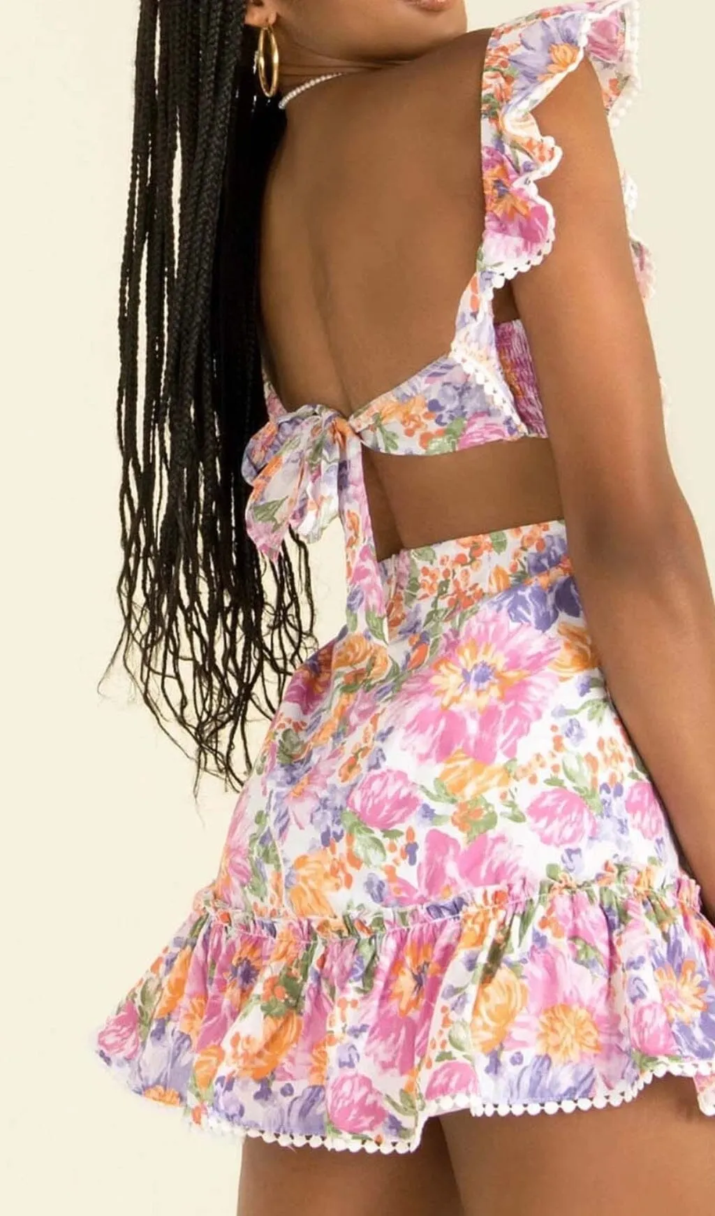 SQUARE NECK FLORAL RUFFLED MINI DRESS