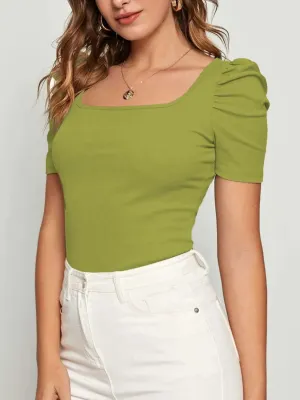 Square Neck Short Sleeve T-Shirt S-XL
