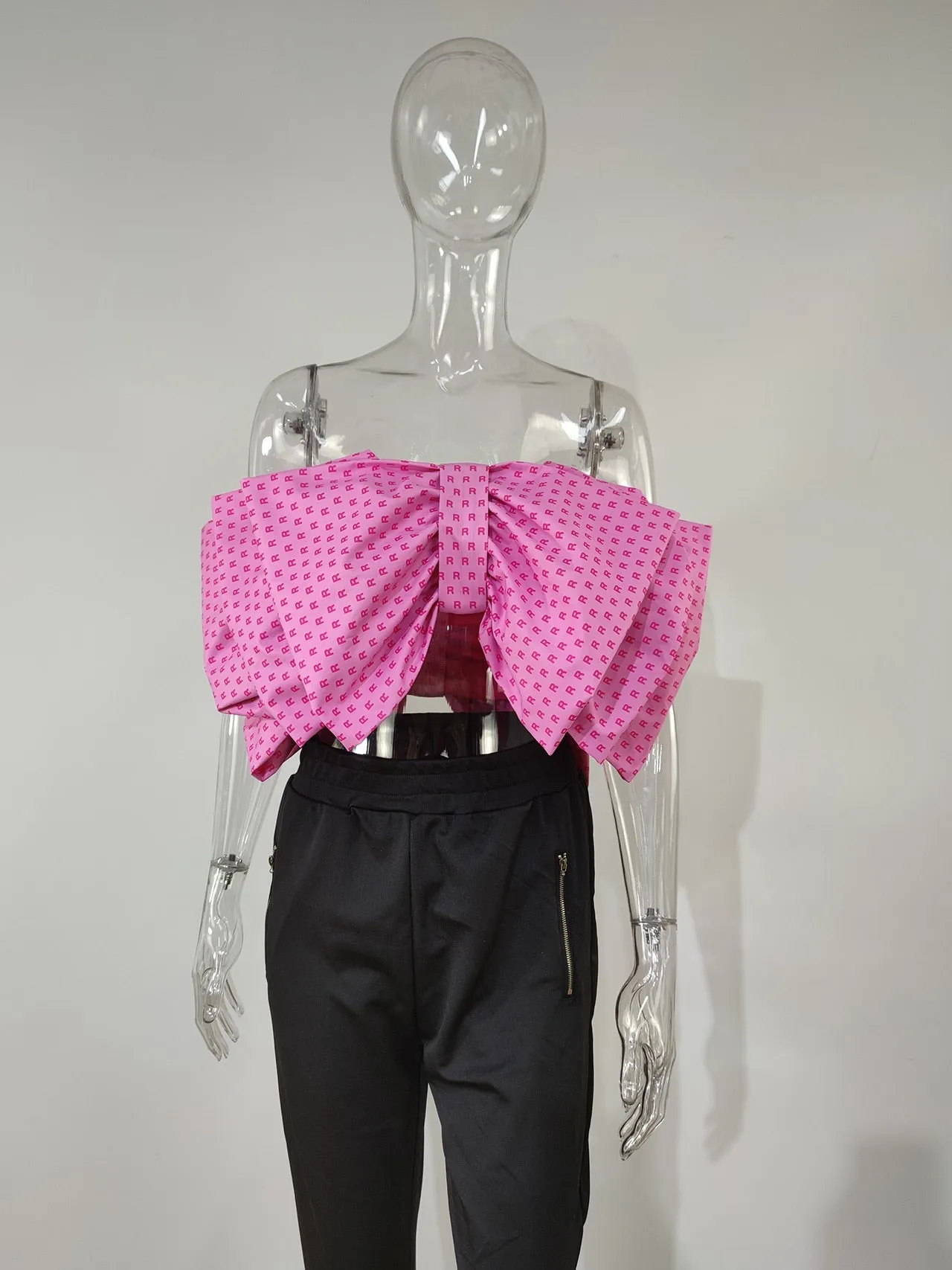 Strapless Bow Tie Letter Print Crop Top