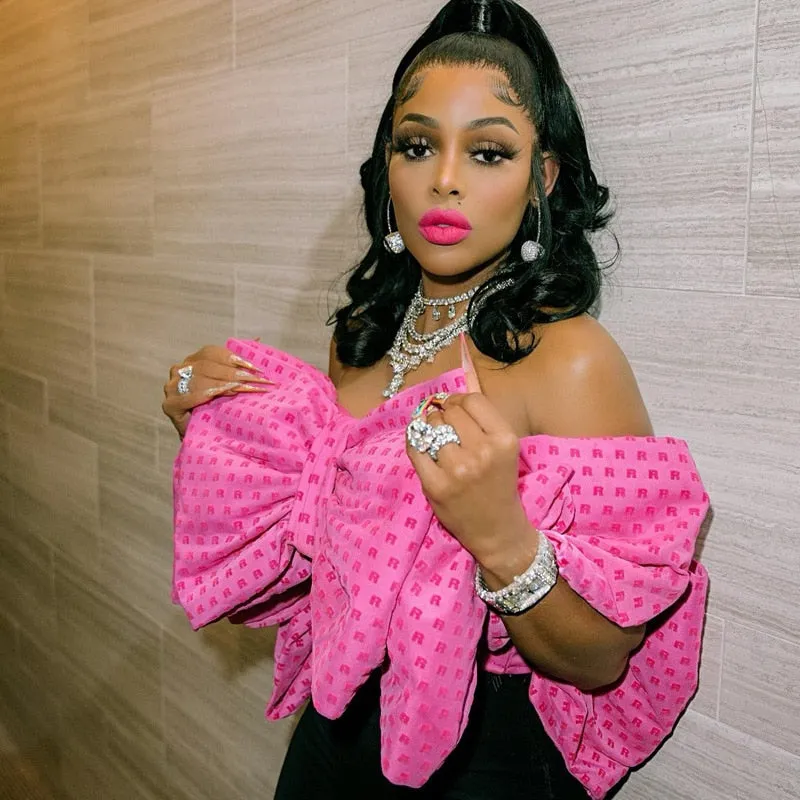 Strapless Bow Tie Letter Print Crop Top