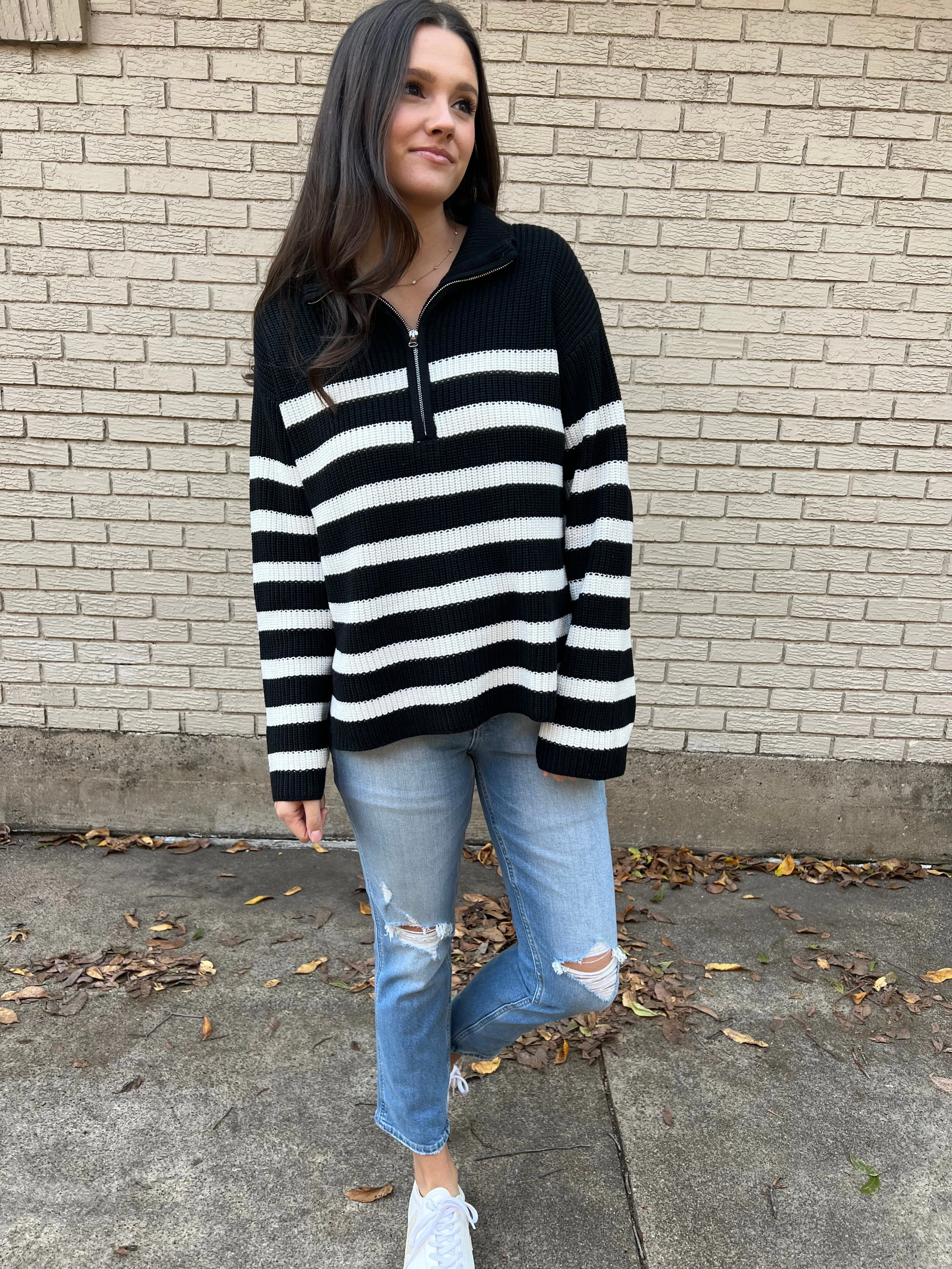 Striped Half-Zip Sweater