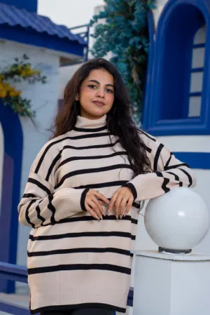 Striped High-Neck Loose Knit Pullover