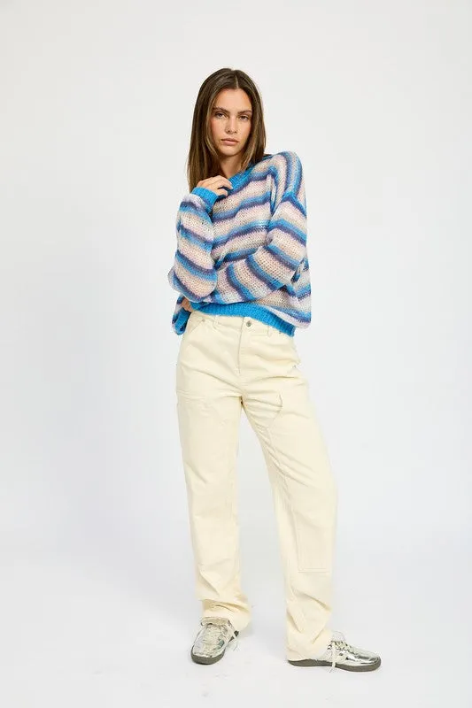 STRIPPED CROCHET SWEATER TOP