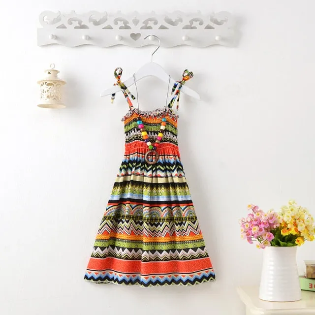 Summer Girls Floral Dress Sling Ruffles Bohemian Beach Princess Dresses for Girl Clothing