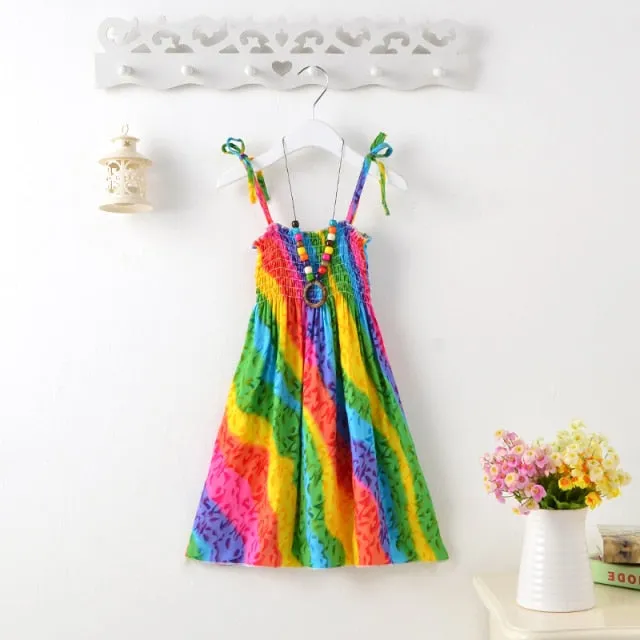Summer Girls Floral Dress Sling Ruffles Bohemian Beach Princess Dresses for Girl Clothing