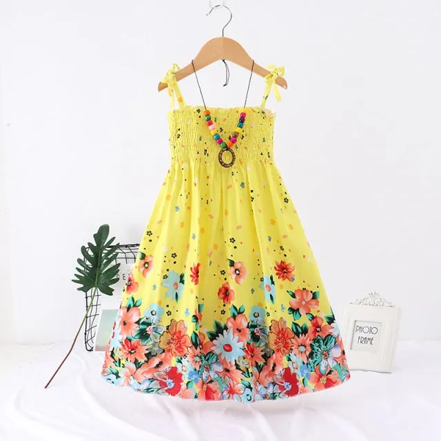 Summer Girls Floral Dress Sling Ruffles Bohemian Beach Princess Dresses for Girl Clothing