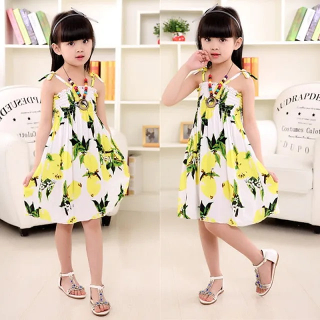 Summer Girls Floral Dress Sling Ruffles Bohemian Beach Princess Dresses for Girl Clothing