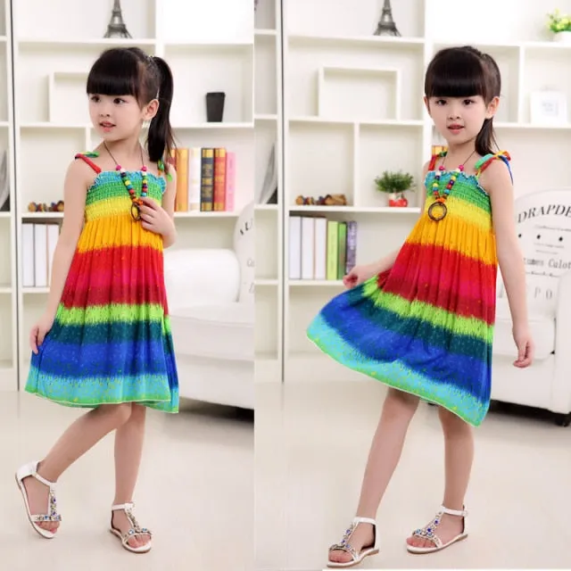 Summer Girls Floral Dress Sling Ruffles Bohemian Beach Princess Dresses for Girl Clothing