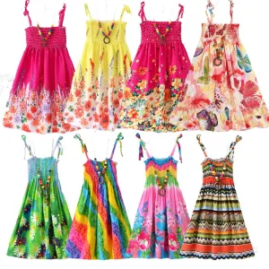 Summer Girls Floral Dress Sling Ruffles Bohemian Beach Princess Dresses for Girl Clothing