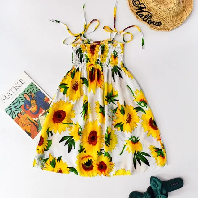 Summer Girls Floral Dress Sling Ruffles Bohemian Beach Princess Dresses for Girl Clothing
