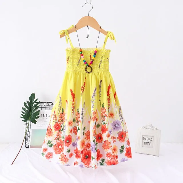 Summer Girls Floral Dress Sling Ruffles Bohemian Beach Princess Dresses for Girl Clothing