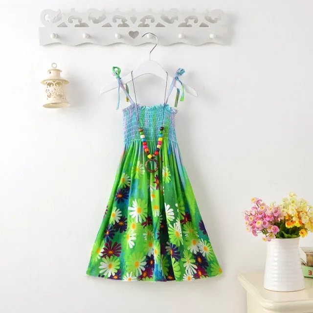 Summer Girls Floral Dress Sling Ruffles Bohemian Beach Princess Dresses for Girl Clothing