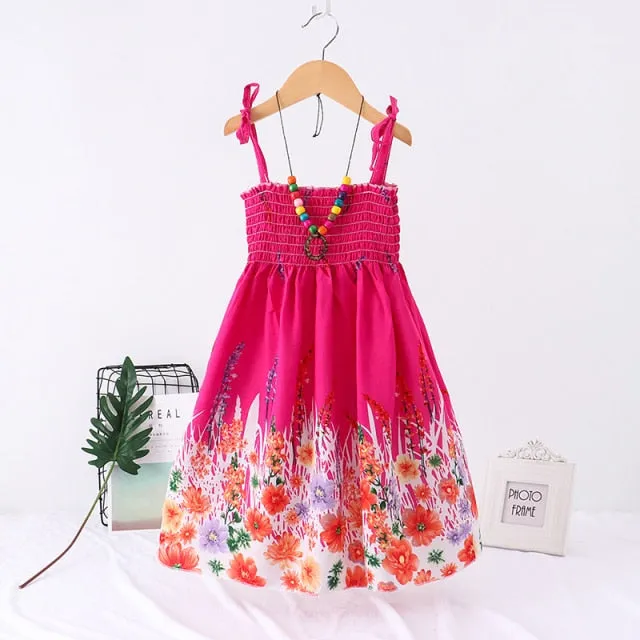 Summer Girls Floral Dress Sling Ruffles Bohemian Beach Princess Dresses for Girl Clothing