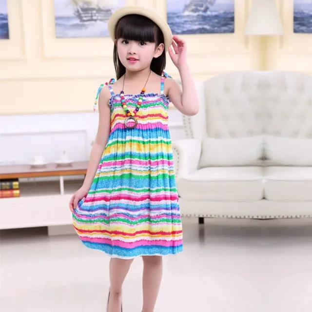 Summer Girls Floral Dress Sling Ruffles Bohemian Beach Princess Dresses for Girl Clothing