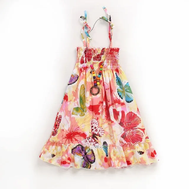 Summer Girls Floral Dress Sling Ruffles Bohemian Beach Princess Dresses for Girl Clothing
