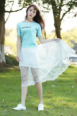 Summer Women Sexy Lace Skirts Womens Fashion Long Section Skirt Jupe Tulle Black and White Short Skirt