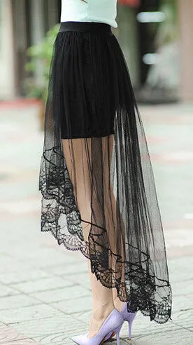 Summer Women Sexy Lace Skirts Womens Fashion Long Section Skirt Jupe Tulle Black and White Short Skirt