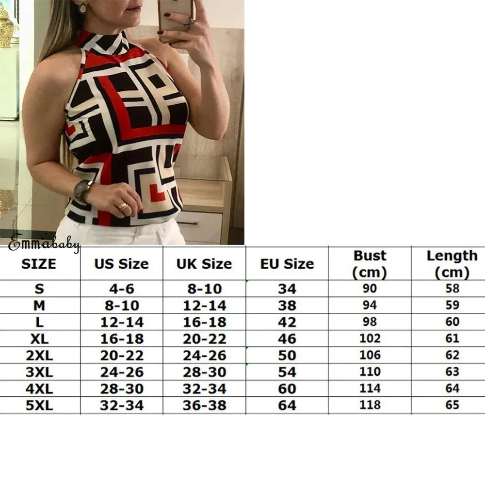 Summer Women's Sleeveless  Casual Shirt High Collar Hanging Neck Slim Commuter Shirt Five Colors Sizes S-XXL