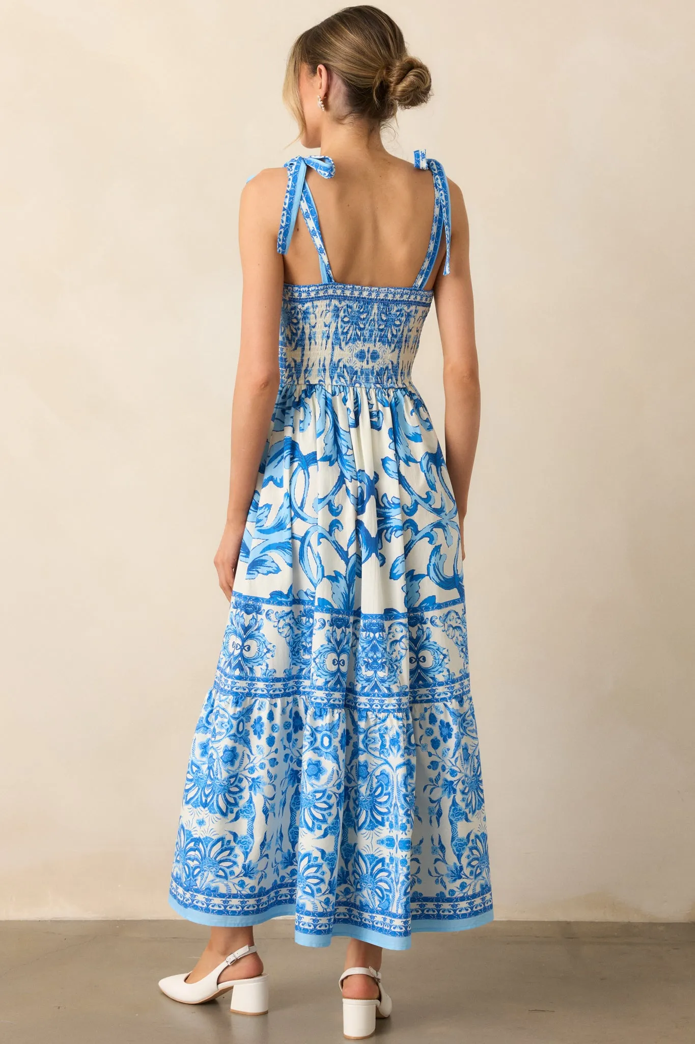 Sunny Disposition Blue Cotton Sicilian Tile Midi Dress