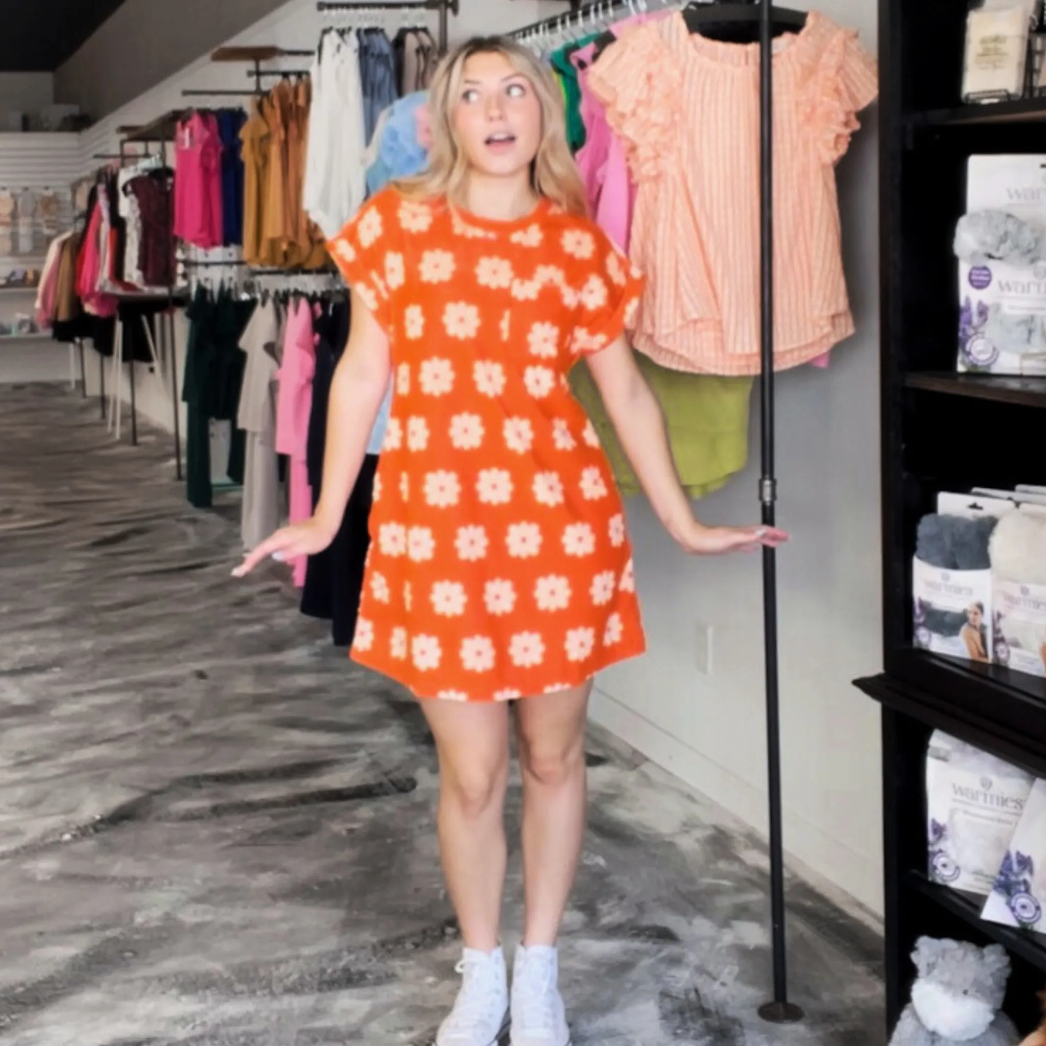 Sunshine & Flowers Mini Dress - Orange