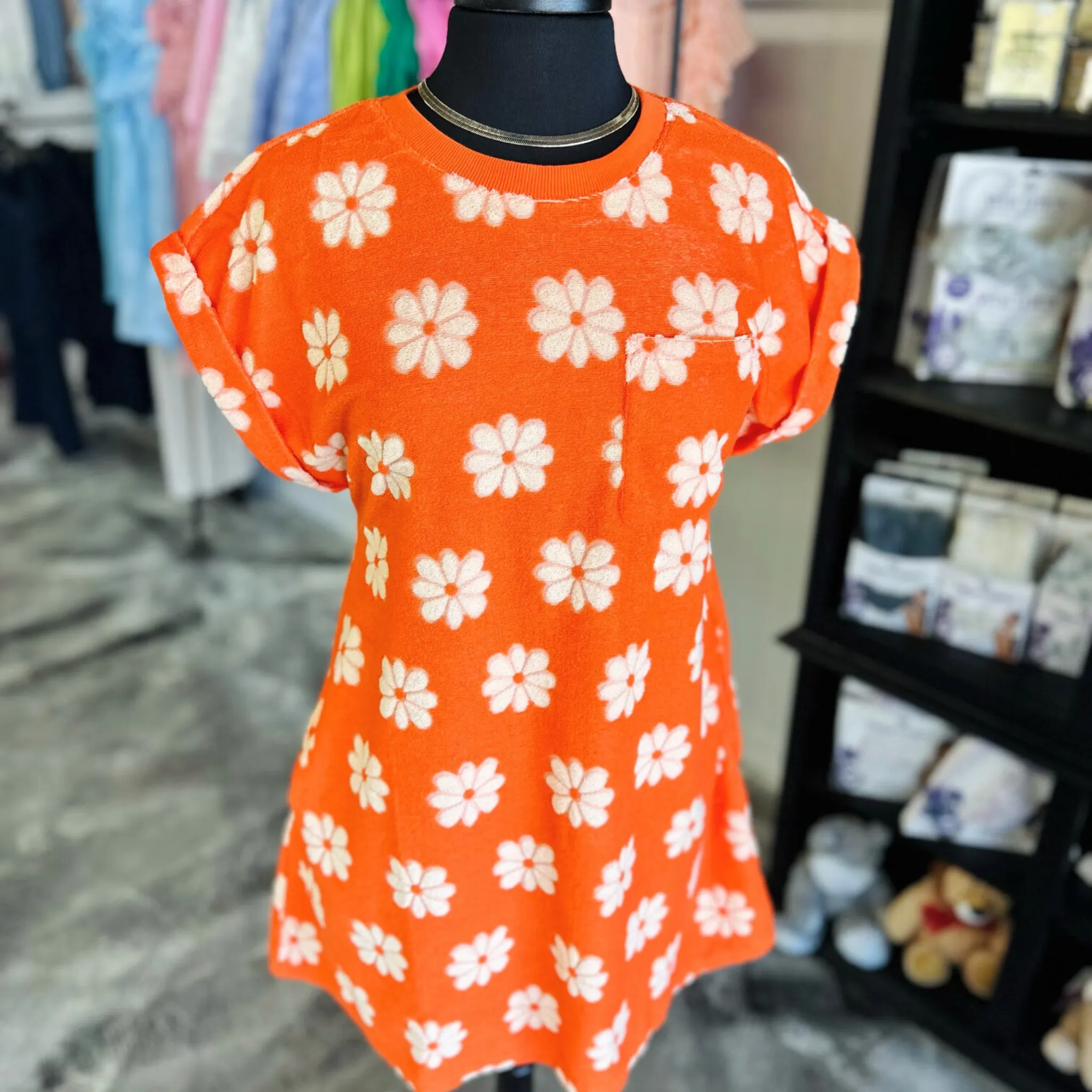 Sunshine & Flowers Mini Dress - Orange