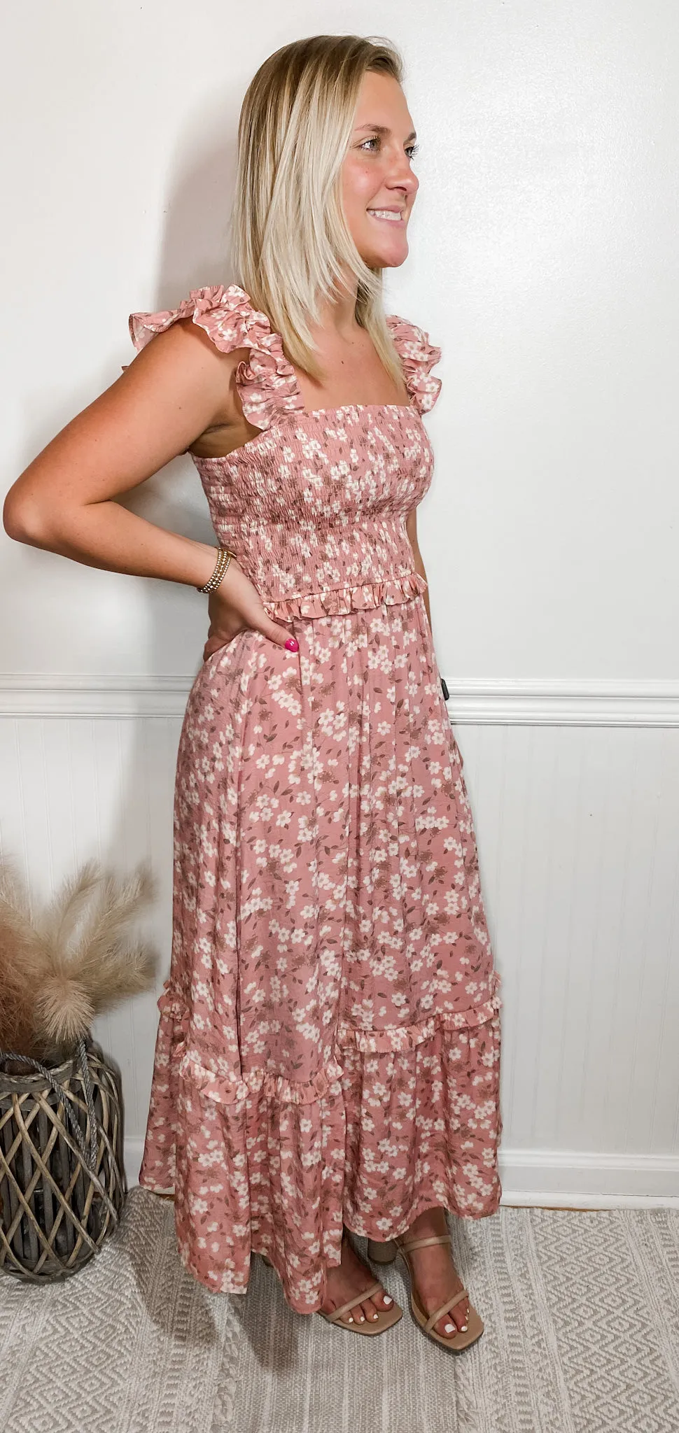 Sunshine And Happiness Smocked Floral Midi Dress