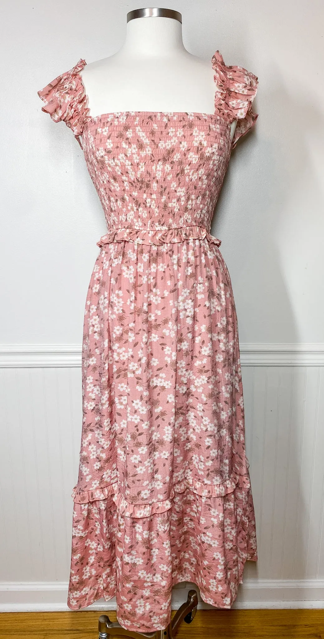 Sunshine And Happiness Smocked Floral Midi Dress