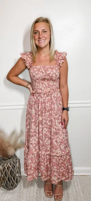 Sunshine And Happiness Smocked Floral Midi Dress