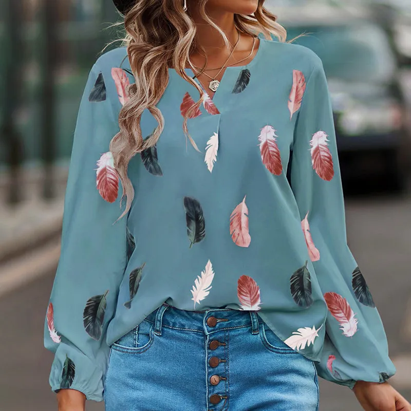 Sunshine Casual Feather Print Top