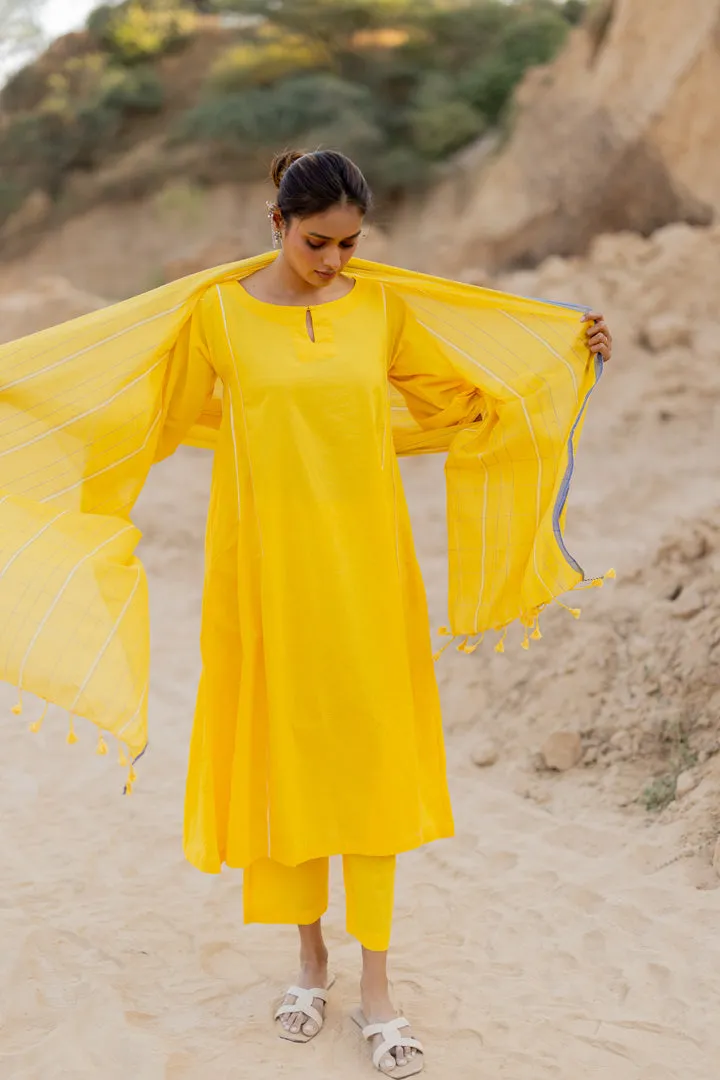Sunshine Yellow Kurta Set with Handloom Dupatta