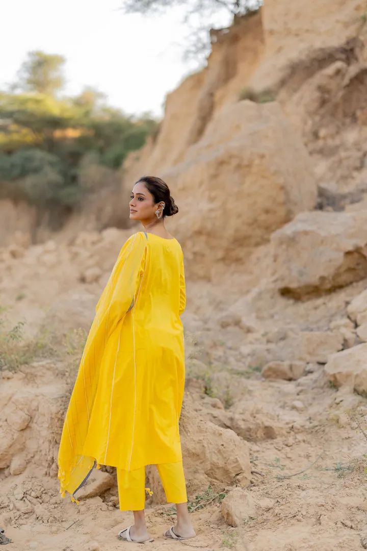 Sunshine Yellow Kurta Set with Handloom Dupatta