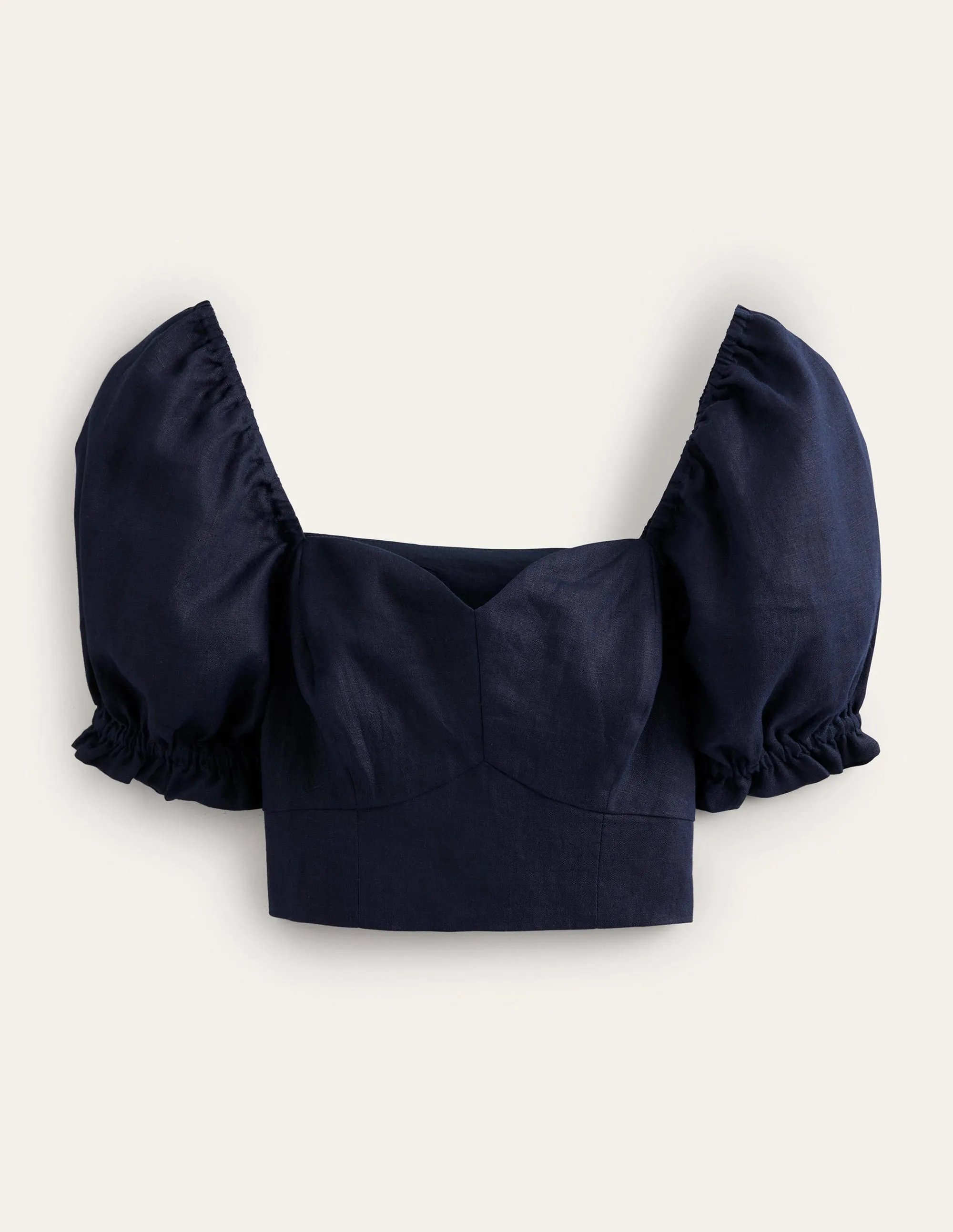 Sweetheart Linen Cropped Top-Navy