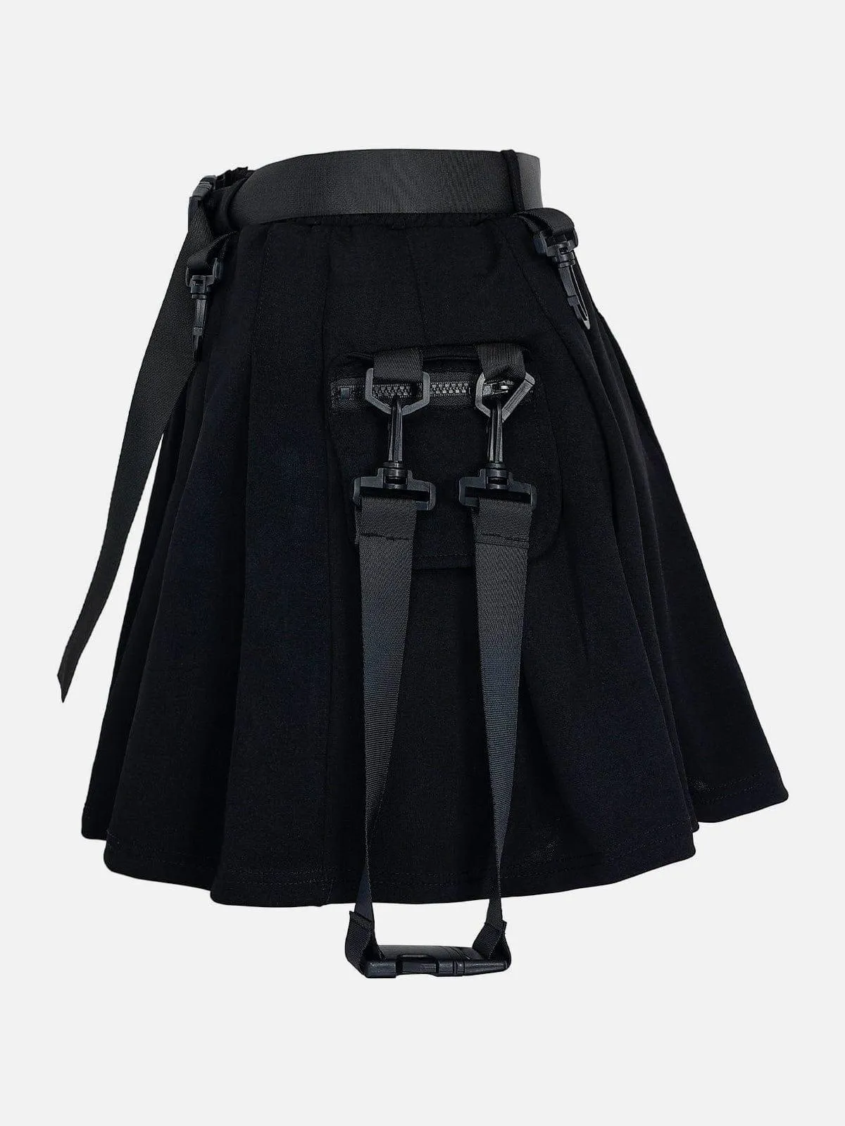 Techwear Personality Belt High Waist Pleated Skirt