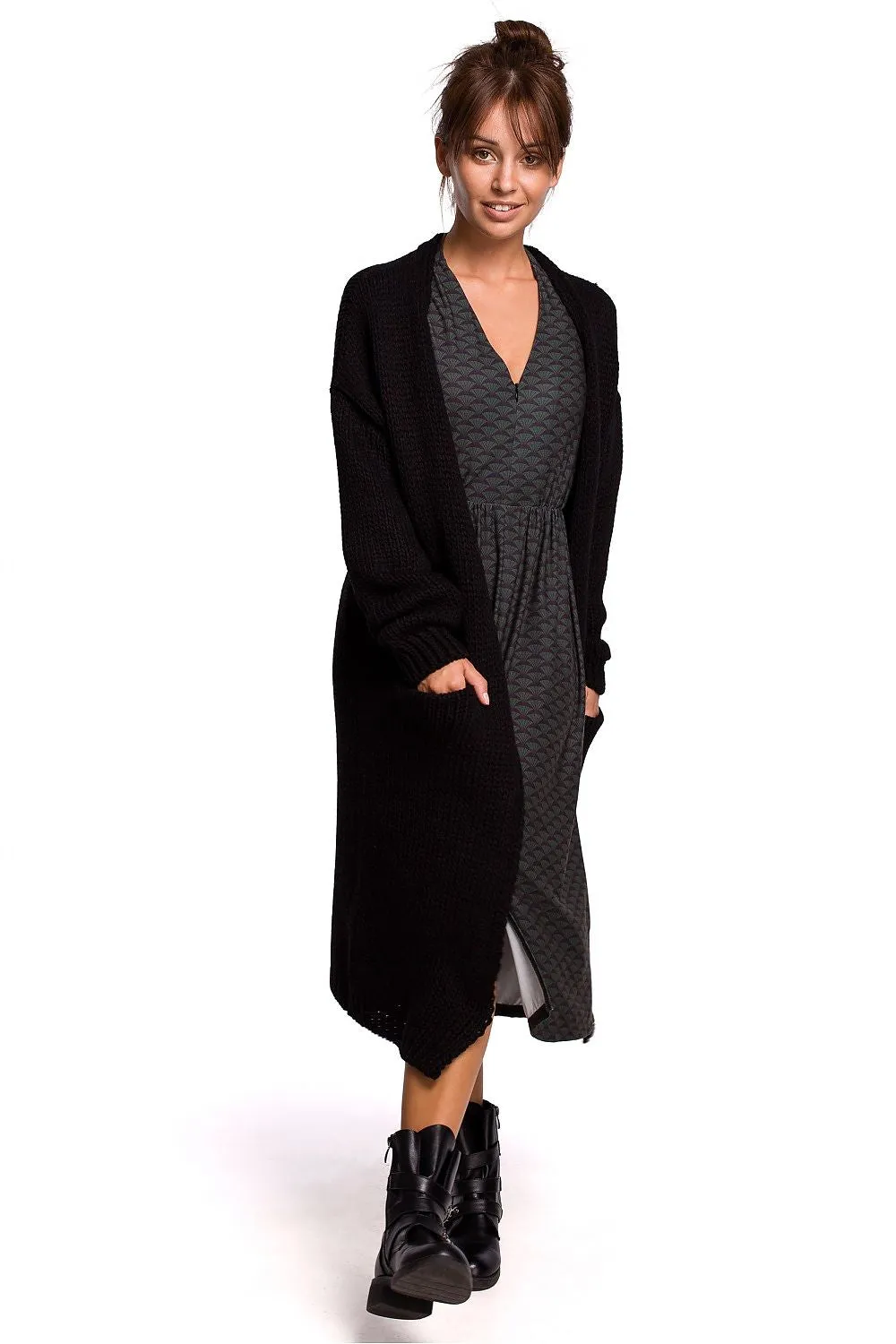Textured Open-Front Cardigan with Pockets