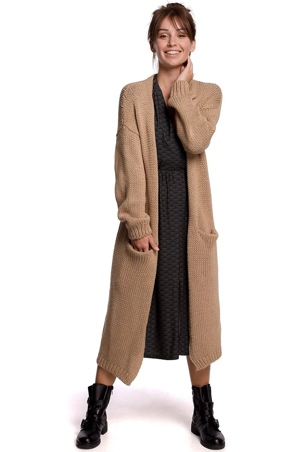 Textured Open-Front Cardigan with Pockets